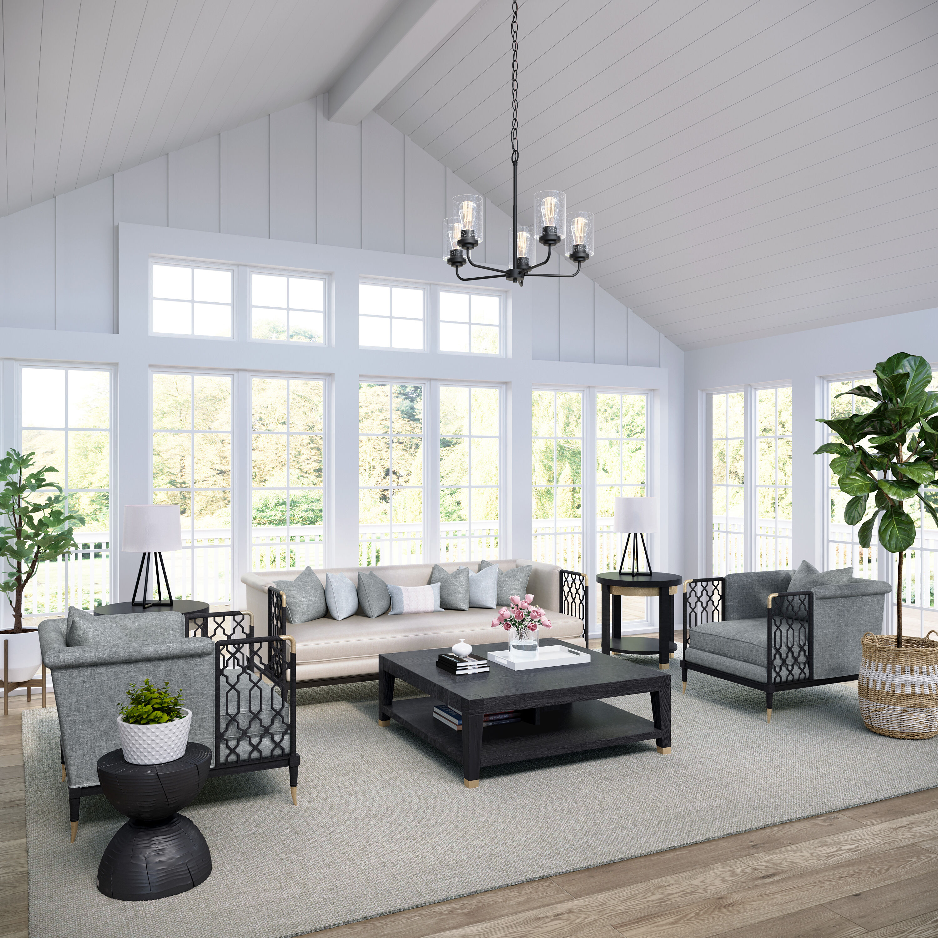 Moven 5 Light 23 inch Matte Black Chandelier Ceiling Light